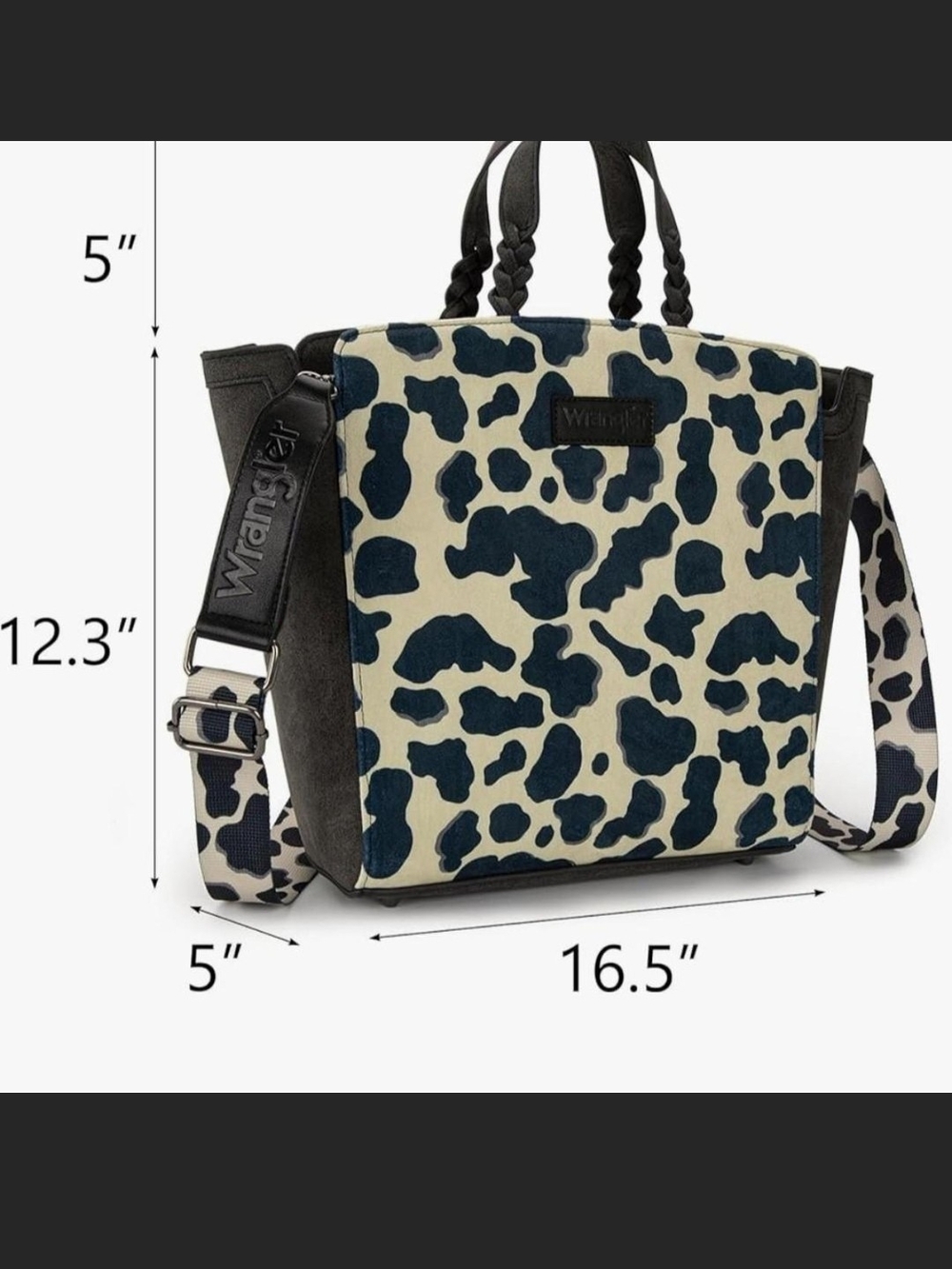 Wrangler Black & Cream Cow-Print Shopper Tote - Picture 2 of 4